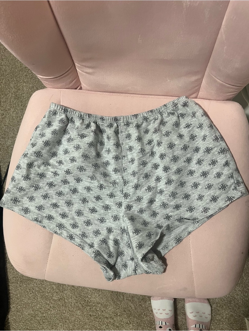 Gray Floral-Print Cotton Lounge Shorts